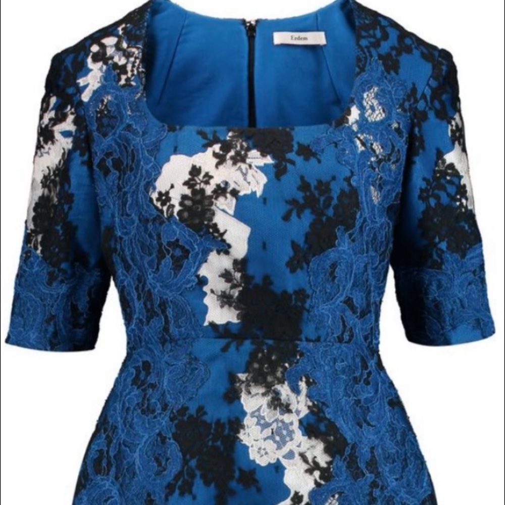 Erdem Sophia Dress - Lace Blue Black White US 6 EUC